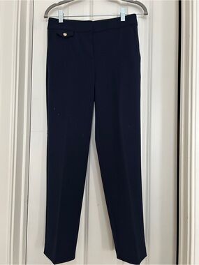 LOFT Navy Cropped Straight-Leg Pants with Button Flap